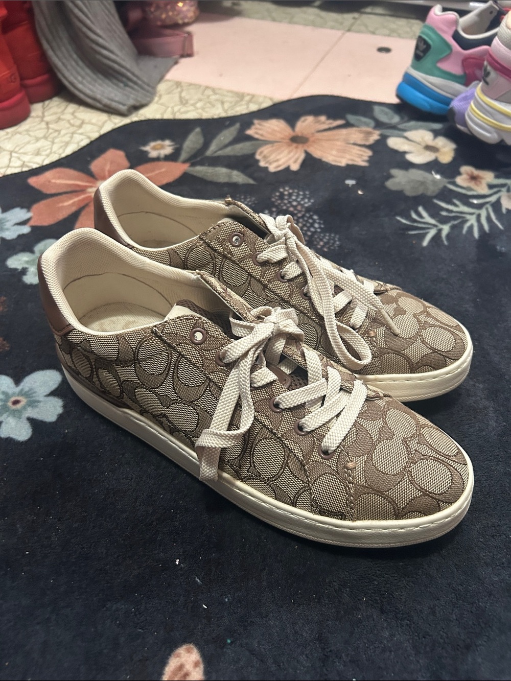 Coach Beige Signature Canvas Low-Top Sneakers